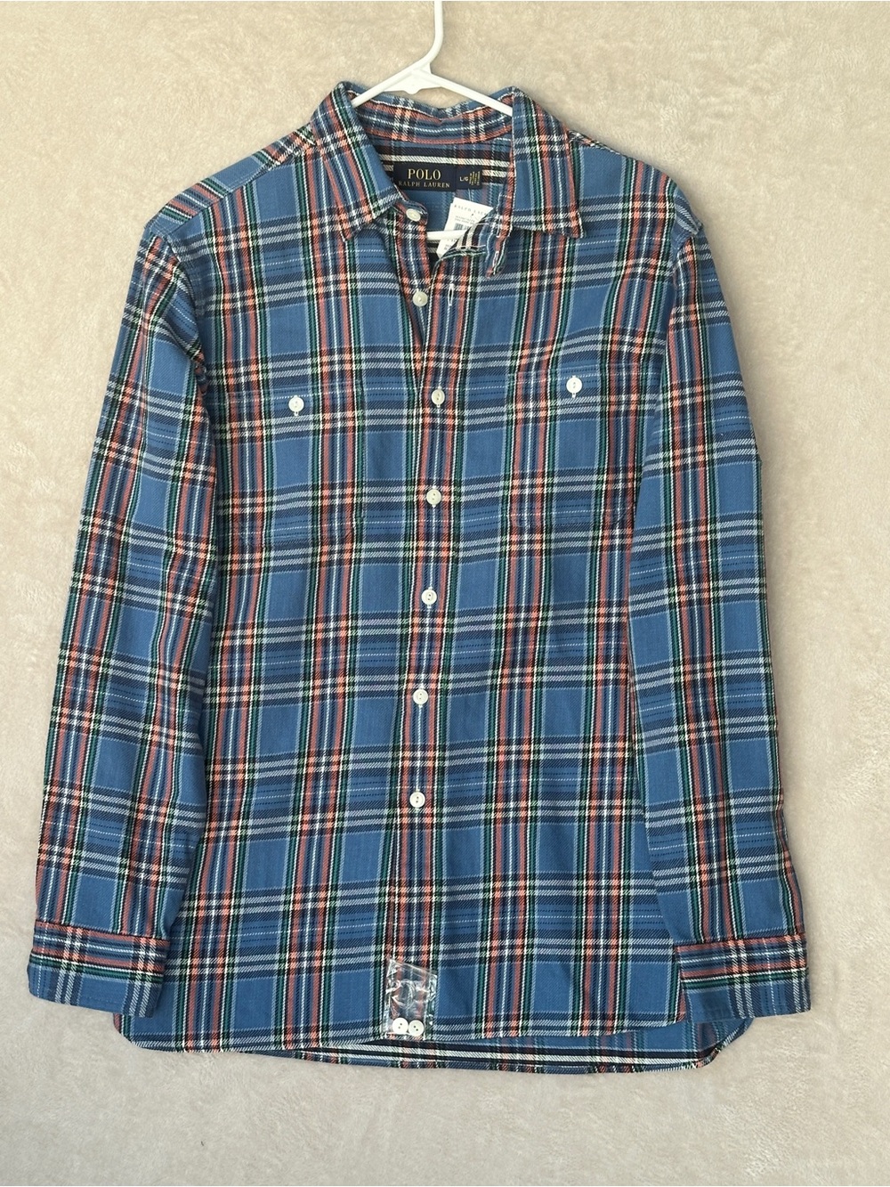 NWT Polo Ralph Lauren 100% cotton, Blue Plaid Button-Down Shirt, Soft